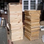 Boxes and bottom boards ready to undergo treatment.
